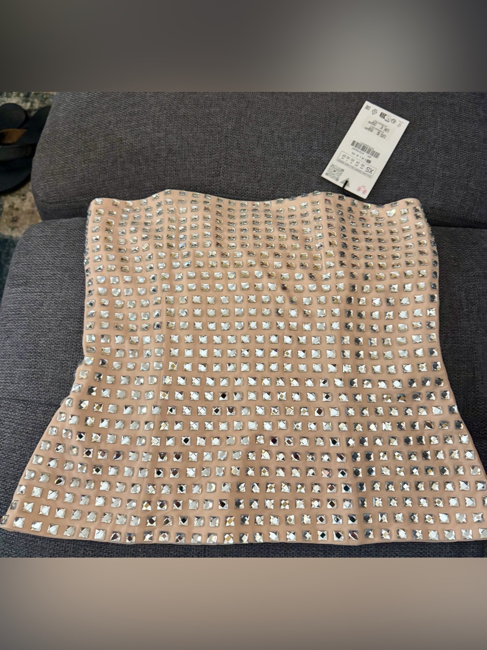 Zara Embellished Nude Strapless Tube Top with Silver Studs
